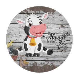 Baby Cow Rustic Brown Grey Wooden Cutting Board