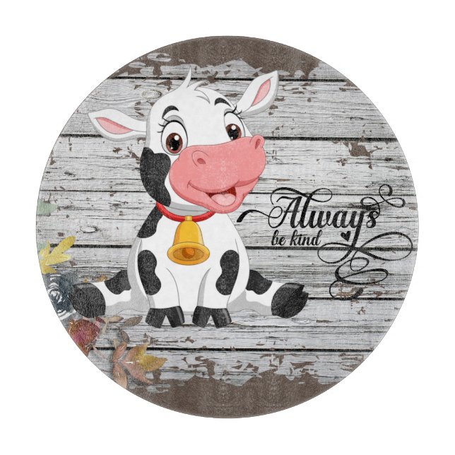 Baby Cow Rustic Brown Grey Wooden Cutting Board (Front)