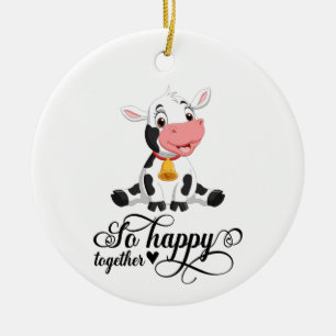 Baby Cow So Happy Together  Ceramic Tree Decoration
