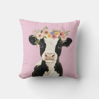 Baby Cow with Wreath Pink Cushion