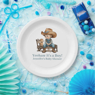 Baby Cowboy Baby Shower Paper Plate