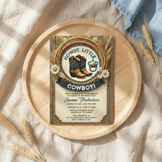 Baby Cowboy Blue Western Baby Shower Invitation (Creator Uploaded)