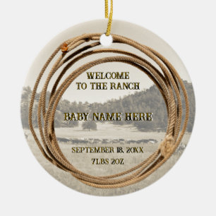 Baby Cowboy or Cowgirl Announcement Ceramic Tree Decoration