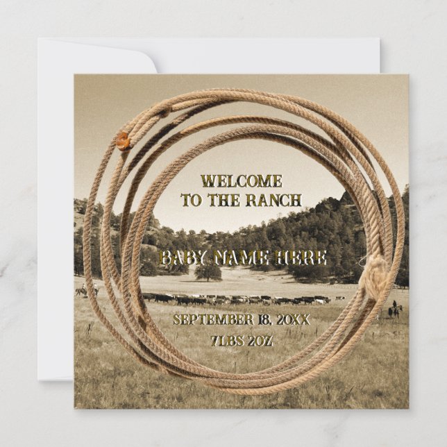 Baby Cowboy or Cowgirl Birth Announcement (Front)