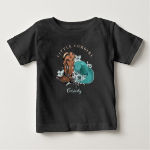 Baby Cowgirl cowboy boots hat turquoise brown name T-Shirt