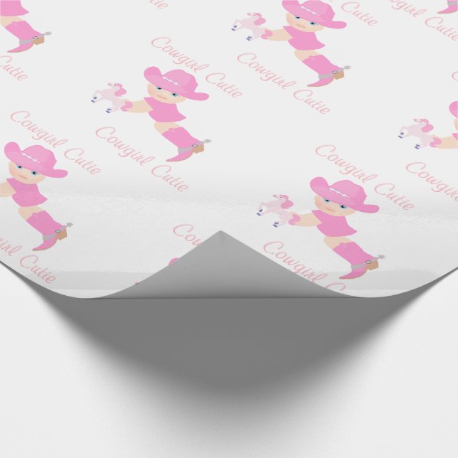 Baby Cowgirl With Pink Hat and Boots Cowgirl Cutie Wrapping Paper (Corner)