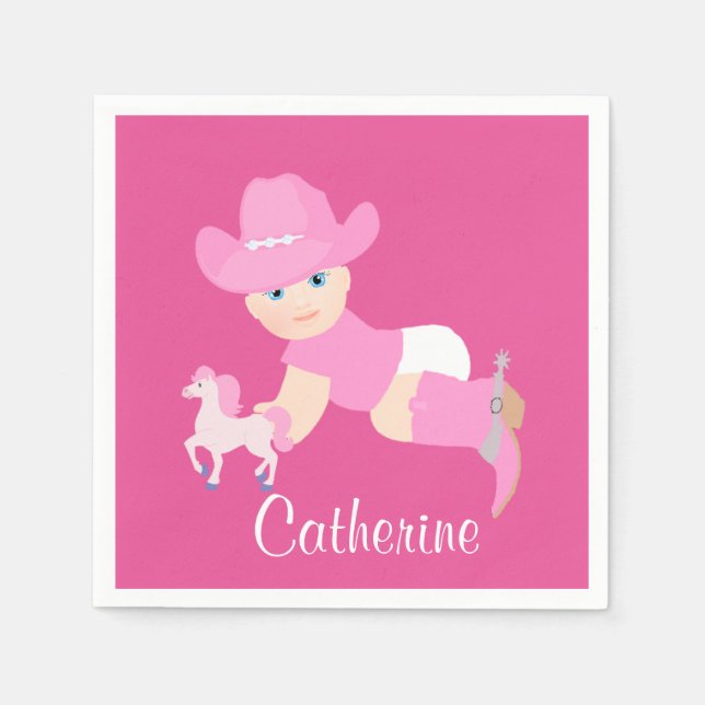 Baby Cowgirl With Pink Hat And Boots Party Napkin (Front)