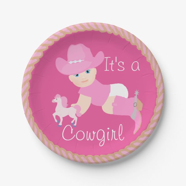 Baby Cowgirl With Pink Hat And Boots Party Plates (Front)