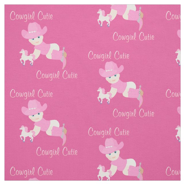 Baby Cowgirl With Pink Hat And Cowboy Boots Fabric (Swatch)