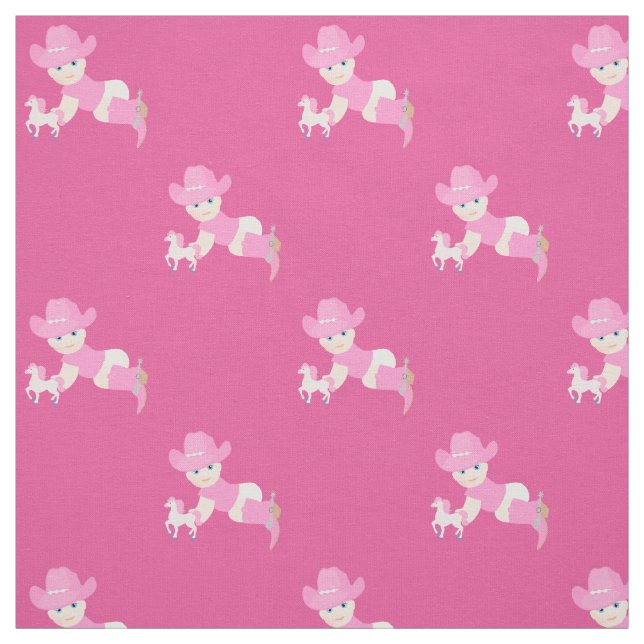 Baby Cowgirl With Pink Hat And Cowboy Boots Fabric (Swatch)