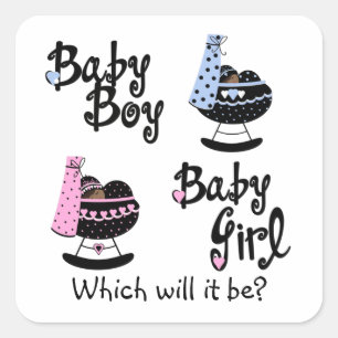 Baby Cradle African American Gender Reveal Square Sticker