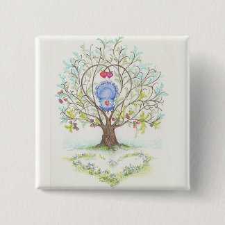 Baby Cradle in A Tree of Hearts and Love 15 Cm Square Badge