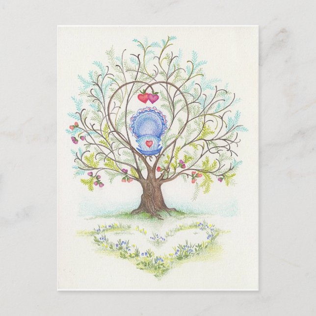 Baby Cradle in A Tree of Hearts and Love Postcard (Front)