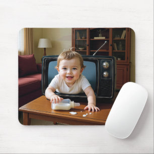 Baby Crawling Out of a Retro Television Mouse Pad