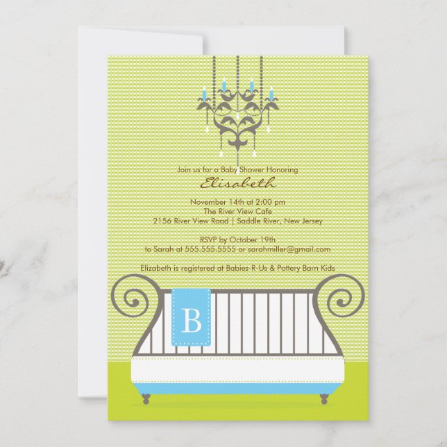 Baby Crib Baby Shower Invitation Chic Boy Blue (Front)