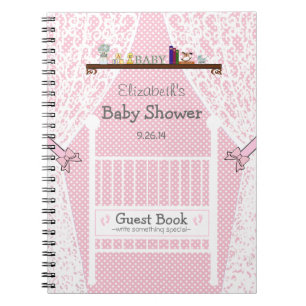 Baby Crib with Lace Pink Baby Shower Guest Book- Spiral Notebook