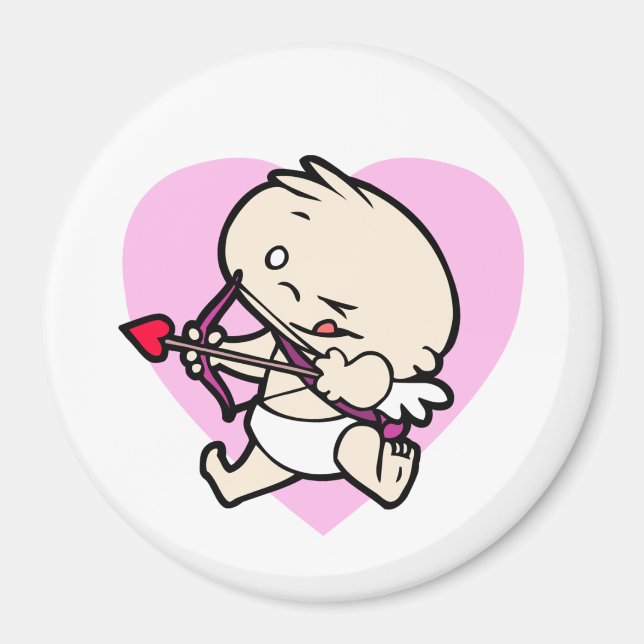 Baby Cupid Aiming For Love Round Magnets (Front)