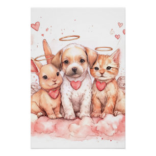 Baby Cupid Trio Nursery Art Print   Watercolor
