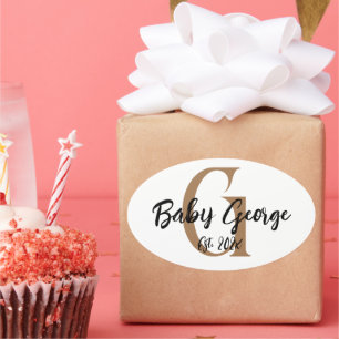 Baby custom monogram name minimal  oval sticker