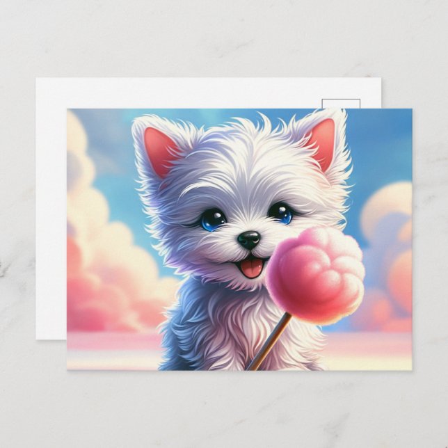Baby, cute animal with cotton candy, Postcrossing Postcard (Front/Back)