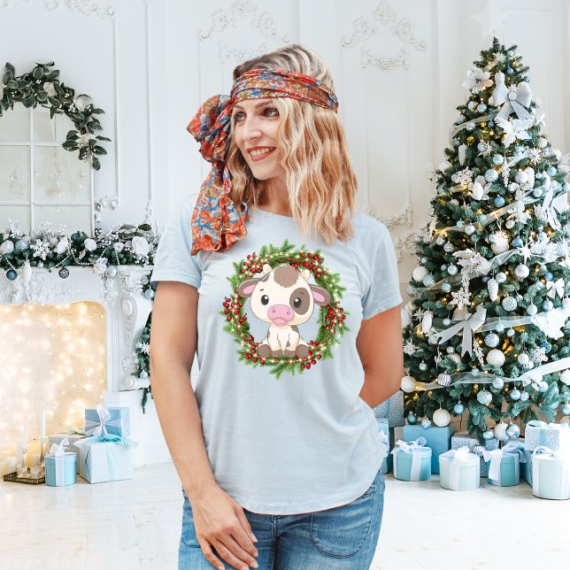 Baby Cute Highland Cow Christmas wreath T-Shirt (Creator Uploaded)