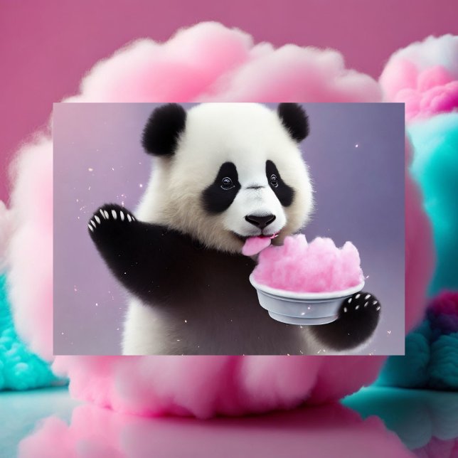Baby, cute Panda eating cotton candy, Postcard (Creator Uploaded)