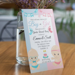 Baby Cute Pink Blue Gender Reveal Party Invitation