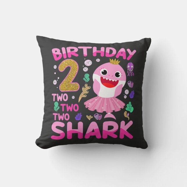 Baby Cute Shark 2nd Birthday Boy Girl 2 Year Old  Cushion (Front)