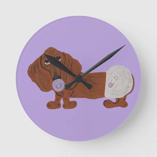 Baby Dachshund Round Clock (Front)