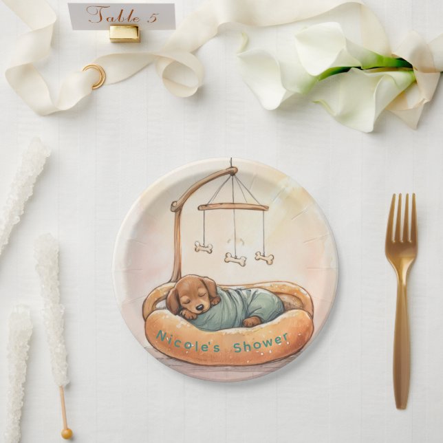 Baby Dachshund Shower  Paper Plate (Wedding)