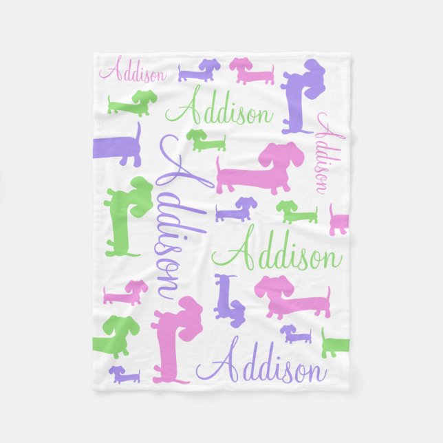 Baby Dachshund Wiener Dog Blanket Personalised (Front)