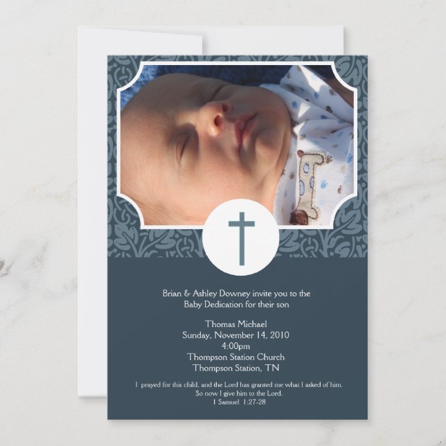 Baby Dedication BOY Baptism Photo Invitation 5x7 (Front)