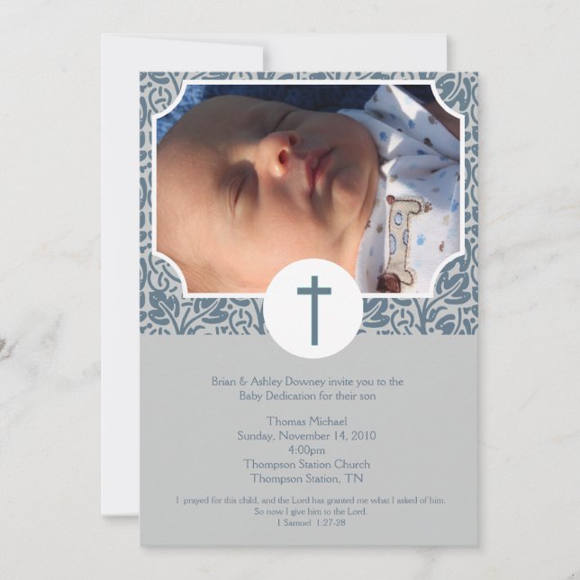 Baby Dedication BOY Baptism Photo Invitation 5x7 (Front)