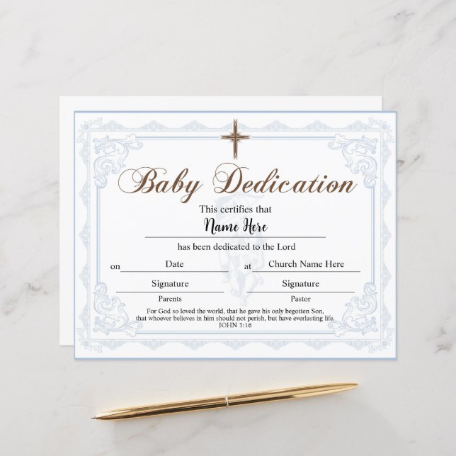 Baby Dedication Certificate Blue Boy  (Front/Back In Situ)