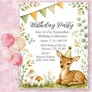 Baby Deer Animal Gender Neutral Birthday Party Invitation