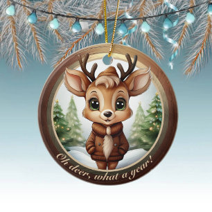 Baby Deer Antlers Animal Character Christmas 🦌🎄 Ceramic Tree Decoration