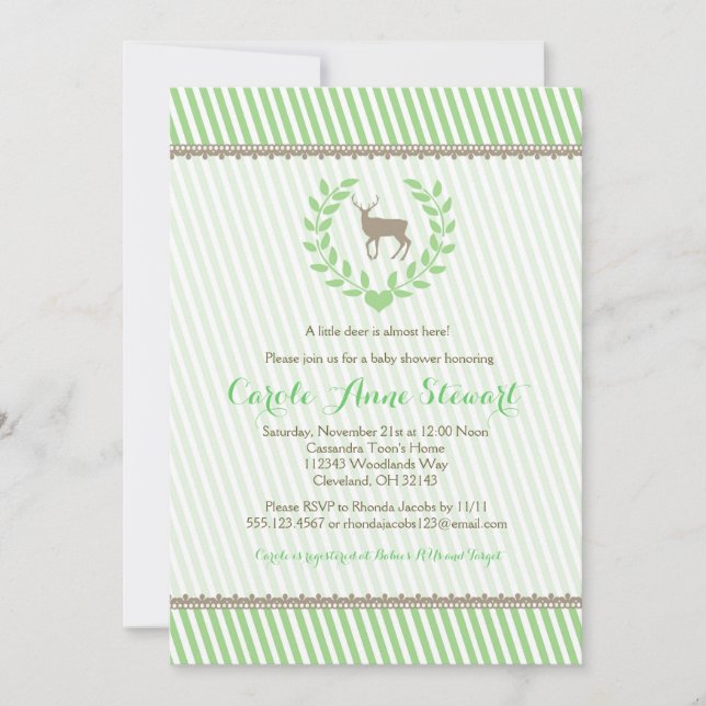 Baby Deer Baby Shower Invitation - Green neutral (Front)