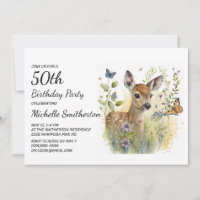 Baby Deer Butterfly Foliage Floral 50th Birthday
