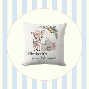 Baby Deer Christmas Personalized Reindeer Holiday Cushion