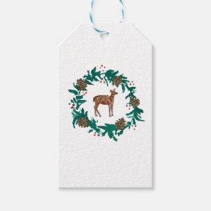 Baby Deer Christmas Wreath Painting Gift Tags