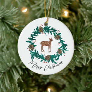 Baby Deer Christmas Wreath Sticker Ceramic Tree Decoration