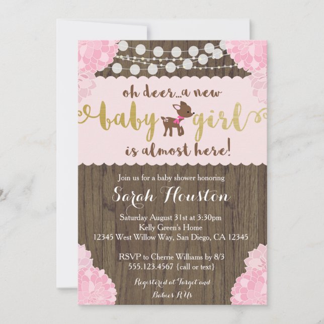 Baby Deer Doe Rustic Girl Shower Invitation (Front)