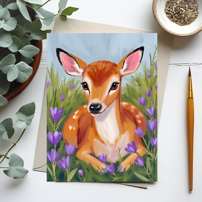 Baby Deer Fawn Animal Painting Postcard (Creator Uploaded)