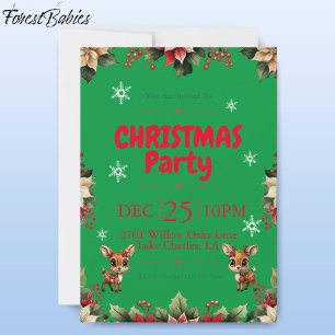 Baby Deer, Fawn, Doe, Floral Reindeer 🦌 🎄 Green Holiday Card