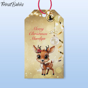Baby Deer, Fawn, Doe, Reindeer🦌 🎄Gold Festive Gift Tags