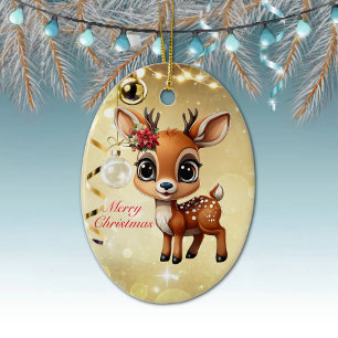 Baby Deer, Fawn, Doe, Reindeer🦌 🎄Merry Christmas Ceramic Tree Decoration