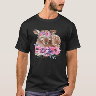 Baby Deer Fawn with Flowers Forest Animals Nature  T-Shirt