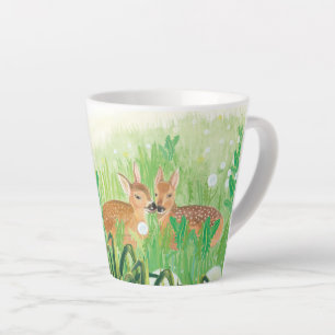 Baby Deer - Fawns in Grass Illustration Latte Mug