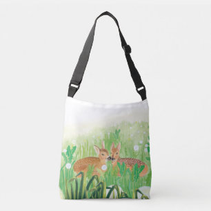 Baby Deer - Fawns in Tall Grass Illustration Crossbody Bag