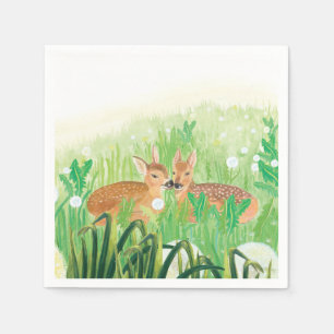 Baby Deer - Fawns in Tall Grass Illustration Napkin
